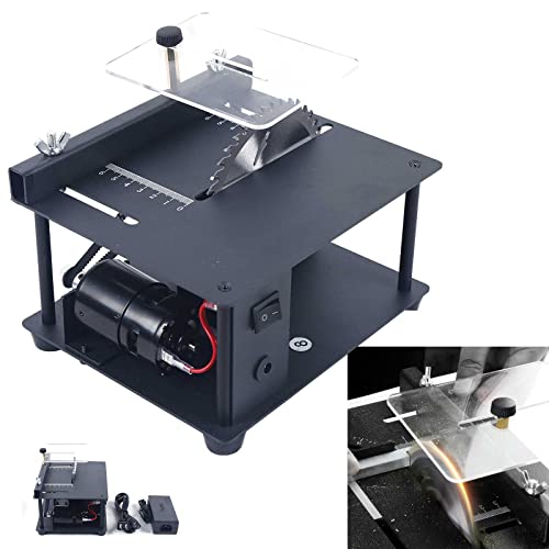 Mini Table Saw,Multifunctional Mini Tablesaw w/Sliding Ruler to Adjust Speed Tablesaw Saw Portable Table Saw Electric Bench Saw Cutter Power Saws for Crafts DIY Handmade Wooden Model Craft