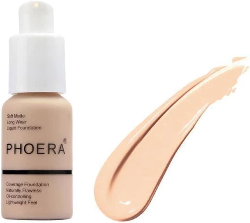 AhyapinerPHOERA Foundation | Full Coverage Face Concealer Makeup Liquid | 24HR Lightweight, Long-Lasting Soft Matte Oil Control Formula | Suitable for All Skin Types | 30ml Flawless (102 NUDE)