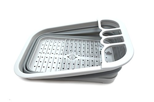 Sammart Set Of 2 Collapsible Dish Drainer With Drainer Board - Foldable Drying Rack Set - Portable Dinnerware Organizer - Space Saving Kitchen Storage Tray (2, Grey) #TOP2