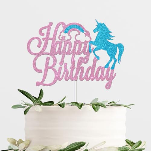 ShuanQ Decoración para tarta de cumpleaños de unicornio
