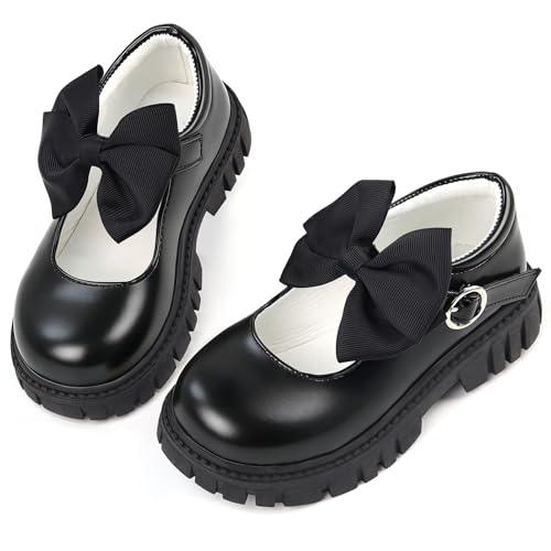 Image of Wulubaba Toddler Girl Dress Shoes Bow Black Dress School Shoes Princess Mary Jane for Toddler /Little Girl