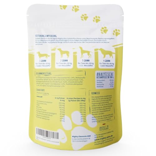 Mighty Pets - GELENK Plus Pulver (bis 125 Portionen) für Hunde mit Grünlippmuschel, MSM, Teufelskralle, Curcuma, Chondroitin, Glucosamin, Bierhefe aus Deutschland