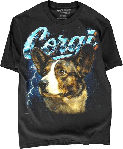 BABATEES Cardigan Welsh Corgi 80s Heavy Metal Black Tshirt - 100% Cotton - for Men & Women