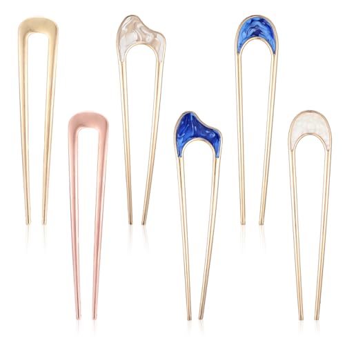 Nogeqi 6 Pcs Metal U Pins for Hair Bun, U Shaped Hair Pins French Twist Hair Pin, Vintage Hair Fork...