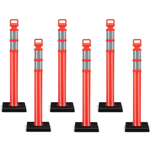 IRONMAX Traffic Delineator Post, 6 Pack 45 Inch Traffic Safety Parking Barrier with Anti-Slip Base, Portable Barrier Bar for Traffic Crowd Control, Driveway, Construction Sites, Orange