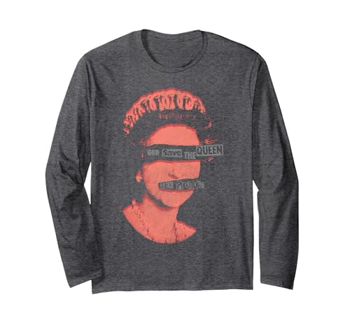 Image of Sex Pistols Official God Save The Queen Red Stamp Long Sleeve T-Shirt, Adult Unisex, Dark Heather Grey, Medium