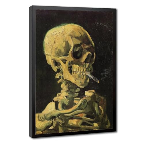 Toile Crâne avec cigarette Van Gogh tableau déco murale chambre 20x30cm