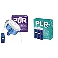 PUR 11-Cup Water Pitcher, 1 Filter, Dishwasher Safe, Powerful Filtration, Change Light Indicator, White + PUR Plus Water Filter Replacement for Pitchers, 6-Month Supply, 3 Count, Blue (PPF951K3)
