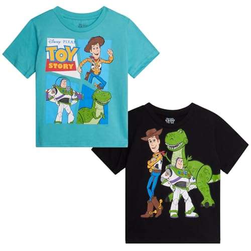 Image of Disney Cars Toy Story Boys Shirts - 2 Pack Lightning McQueen Buzz Lightyear Short Sleeve Boys Tees for Toddler and Little Boy