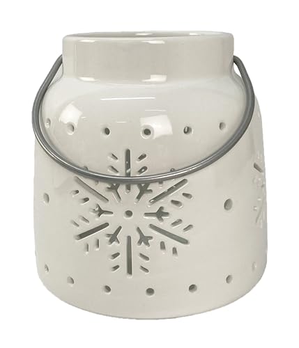 Dehner Laterne Tim, Motiv Schneeflocke, Ø 15 cm, Höhe 15 cm, Keramik/Metall, weiß