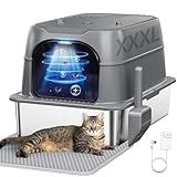 Smart Odor Control Cat Litter Box with Cover，XXXL Stainless Steel Enclosed Litter Box for Big Cats, Plasma Sterilization Deodorizer with Infrared Auto Pause, No More Odors and Stay Fresh,Easy to Clean