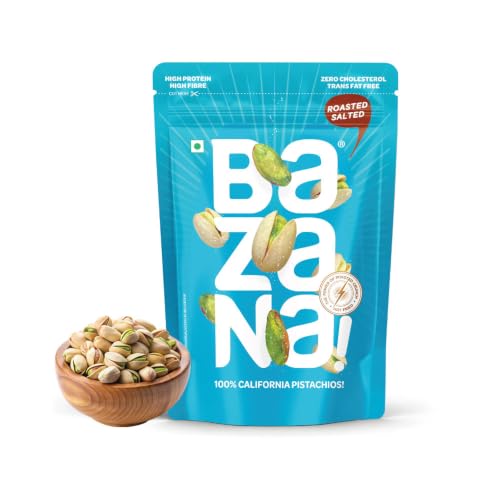 Image of Bazana Premium Roasted & Salted Californian Pistachios, 180g | Perfectly Roasted Savory Nuts | Pista with Shell | Crunchy, Protein-Rich Healthy Snacks