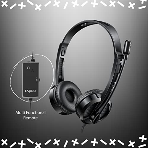 RAPOO H120 Stereo Wired Headphones On Ear Headphones with Microphone Noise-Reduction, USB, Pc/Mac/Laptop/Chrome OS - Black - Image 3