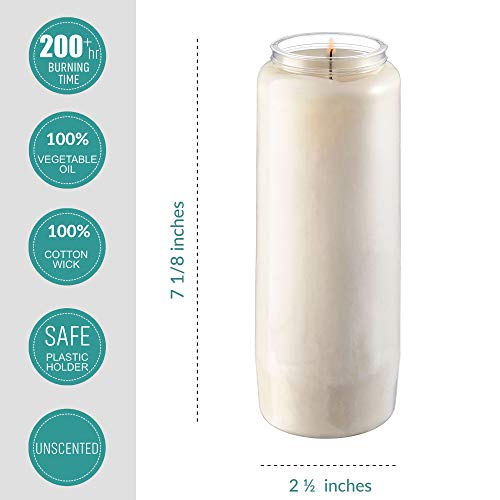 Rambue 9 Day Prayer Candles, 20 Pack - 7” White Memorial Candle for Shiva, Religious Ceremony, Party, Emergency Candles - Long Burning Vegetable Wax in Plastic Jars