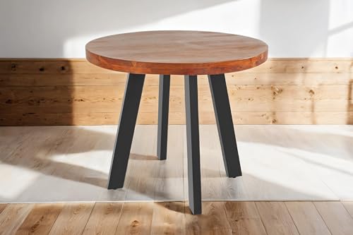 SAM Runder Esszimmertisch 100 cm Sophia, Akazienholz massiv, Esstisch nussbaumfarben, 4-Fuß-Gestell aus Metall schwarz, Holztisch im Industrial-Stil, aufgedoppelte Tischplatte 50mm (25+25mm)