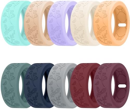 10 Pack Floral Engraved Cover for Oura Ring Gen 4/ Gen 3, Anti-Scratch Soft Silicone Cute Flower Pattern Oura Ring Case Protector for Working Out, Gym & Daily Use