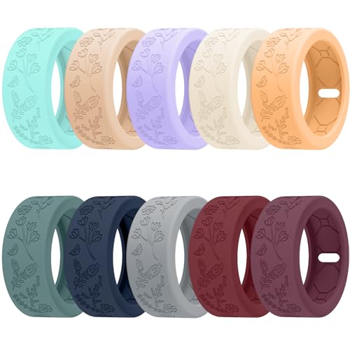 SZJCLTD 10 Pack Floral Engraved Cover for Oura Ring Gen 4/4 Ceramic/3 Horizon/Heritage, Support Charging with Cover on, Anti-Scratch Silicone Oura Ring Case Protector for Working Out, Gym & Daily Use