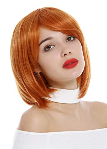 Perruque orange fluo au carré long et frange courte graphique WIG ME UP