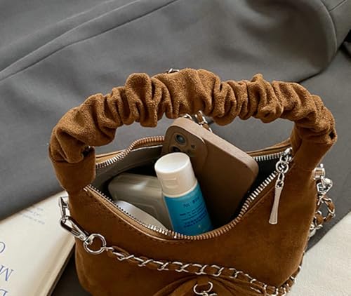 Slouchy Suede Bow Hobo Bags Women Underarm Satchels Shoulder Bag Crescent Crossbody Purses Top-Handle Tote Handbag 20253