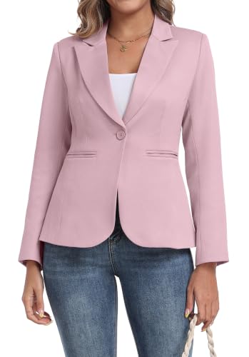 Image of GRECERELLE Womens Blazer Suit Long Sleeve Ladies Jackets Casual Elegant Work Bussiness Peaked Lapel Blazers Work,Wedding with Buttons, Pockets for Women UK (Pink, 18)