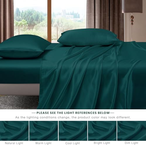 Image of Homestan Satin Bedsheet for King Size Bed with 2 Pillow Covers, Modern Bed Sheet for Romantic Nights(100x108 inches, Peacock Green)