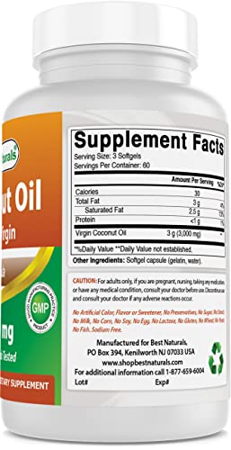Best Naturals Extra Virgin Coconut Oil 1000 Mg Softgel, 180 Count #TOP4