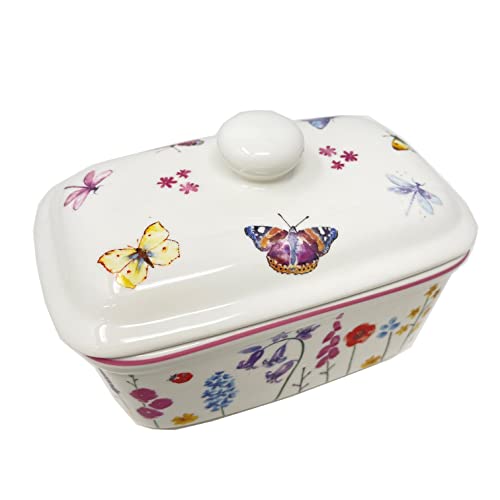 Butterdose mit Schmetterlingsmotiv, groß, Porzellan, Butterdose zum Kochen oder Essen, mikrowellen- und spülmaschinenfest Cover