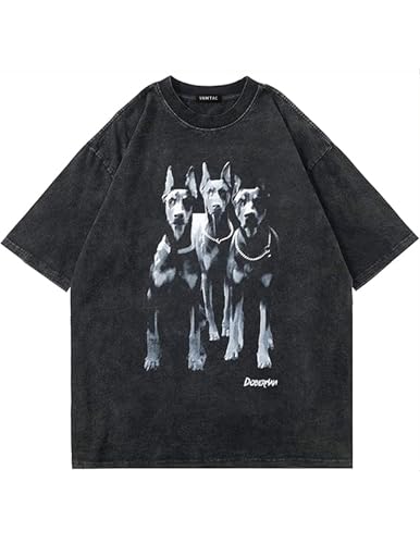 Vamtac Oversized Washed Dog Graphic Tees Vintage Streetwear T-Shirt Casual Summer Tops Unisex