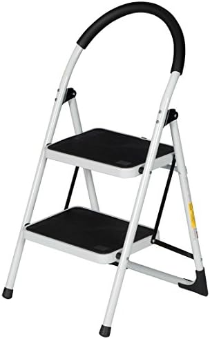 GOOD LIFE EN131 Folding 2 Step Ladder Home Depot Steel Step Ladders Lightweight 330 lb Capacity with Hand Grip Anti-slip and Wide Pedal HMI368