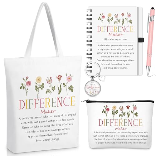 Watersay 5 Pcs Difference Maker Gifts Cosmetic Bag Canvas Bag Coil Notebook Ballpoint Pen and Keychain for Women Office School Graduation Advocate Coworker Christmas Anniversaries Gift