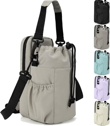 Image of RZMAYIS 32/40oz Insulation Water Bottle Carrier Bag with Phone Pocket, Bottles Holder with Strap, Sports Water-Bottle Sling Bag Crossbody Holder for Hiking Walking (Style 1, Grey)