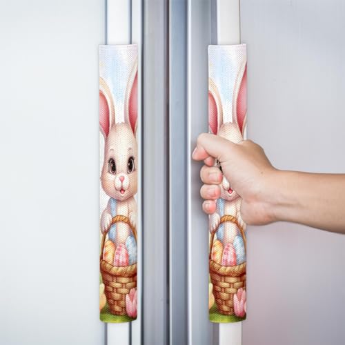 Image of Pardick Refrigerator Door Handle Covers Set of 2 Easter Cute Rabbit Bunny Egg Washable Fridge Dishwasher Mocrowave Oven Door Decor Protector Handle Cover Keep Your Kitchen Appliance Clean