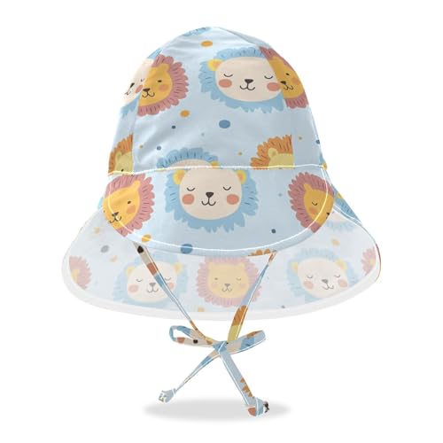 Childish Cute Lines Blue Cartoon Infant Toddler & Kids Beach Hat Boys Beach Caps Baby Girls' UPF 50+ Adjustable Traveling Camping