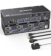 KCEVE 8K DP KVM切替器 3PC 2モニター、コピー/拡張モード USB 3.0ポート (8K@30Hz/4K@144Hz) KVM Switch KVMスイッチ PC3台とディスプ...