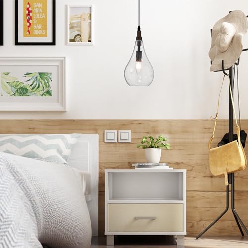 ELYCCUPA Farmhouse Wood Bubble Seeded Glass Pendant Light Adjustable Industrial Pendant Lighting Fixtures for Kitchen Island Dining Room Bedroom Entryway Sink - Image 3