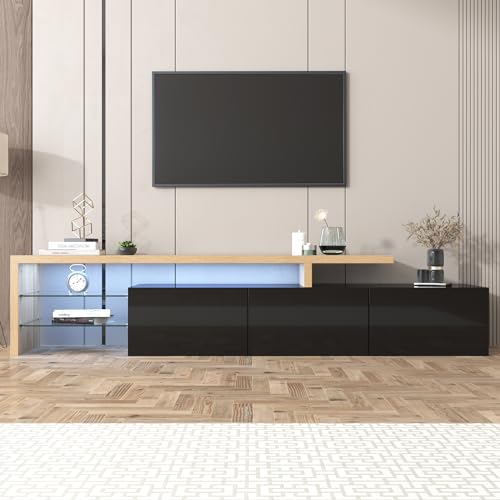 Aurofurz Mobile TV con 2 armadietti, 197 cm di lunghezza, ripiani regolabili, TV a LED lucido, per soggiorno e sala da pranzo, camera da letto, 2 pezzi