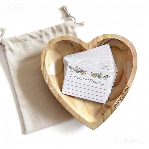 Anpyxun Prayer Bowl - Heart Wood with 24 Blessing Cards and Storage Bag
