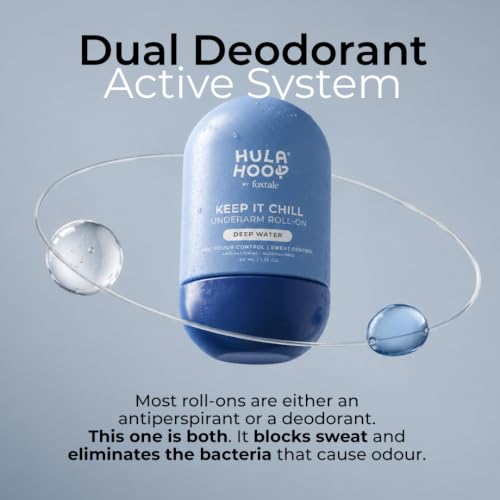 Image of Hula Hoop Keep it Chill Underarm Roll-On by Foxtale | 48-hour odour control | Long lasting Sweat control | With Panthenol & Allantoin | Aqua Fragrance | 40 ml | For Men