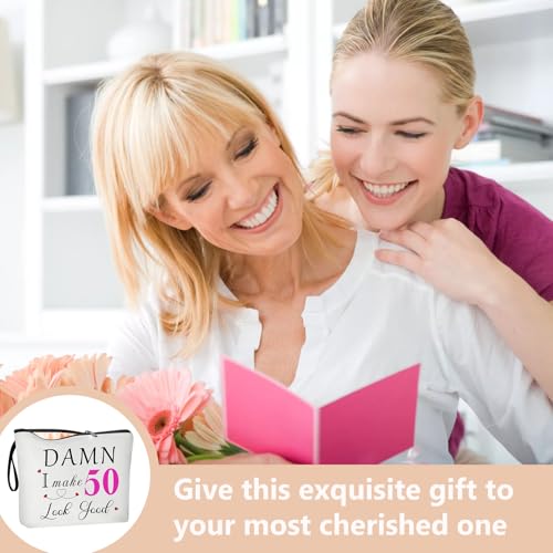 CoCoCherry 50th Birthday Gifts for Women, 50th Birthday Gift Ideas, 50 Year Old Birthday Gifts Cosmetic Bags, 50th Birthday Gift Perfect Ideas for Mom, Wife, Bestie, Best Friends, Sister(White) - Image 7