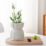 Jarrón de cerámica blanca, diseño de ramo, decoración del hogar para flores secas, hierba de las pampas, 6 pulgadas, color blanco