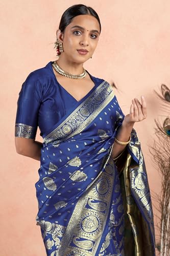 Image of Subham Women Saree Chandrakor Paithani Silk Cotton | Soft Daily Wear Golden Zari Sari with Unstitched Blouse