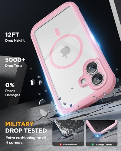 Image of Miracase for iPhone 17 Case with Privacy Screen Protector, Light Pink | Compatible with MagSafe, 360 Full Body Protection, Full Camera Protection, Military-Grade Shockproof Phone Case 6.3 inch