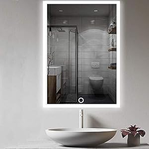 Led-badkamerspiegel, 50 x 70 cm, wandspiegel, badkamerspiegel met aanraaksensor, wit/warm wit/warm licht, verticale of horizontale ophanging