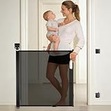 Hathdia Retractable Baby Safety Gate, 33.8' Tall Extends to 55' Wide, Dual Lock, Adjustable Mounting, Extendable Pet Gate for Hallways, Stairs, Indoor & Outdoor（Black）