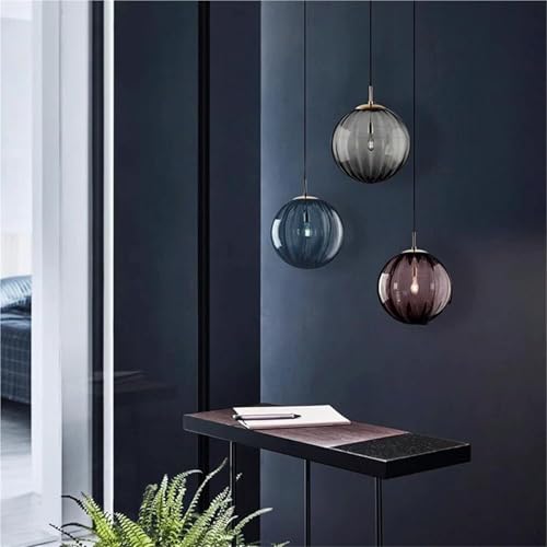 Suspension E14 boule en verre coloré de 20cm style français