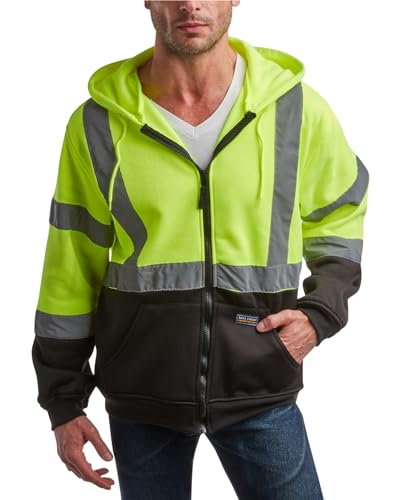 Bass Creek Outfitters Mens Fleece Hoodie - Safety Workwear ANSI/ISEA Class 3 High Visibility Hoodie (Sizes M-2XL)