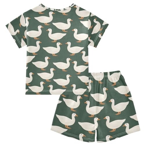 ALAZA White Duck Cute Pajamas Set Short Sleeve Cotton Sleepwear Summer Pjs 2 Piece 5-14Y2