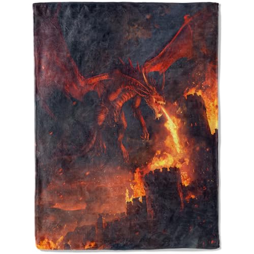 ainori Epic Fire-Breathing Dragon Flannel Blanket - Stunning Animal Throw,Gifts for Kids & Fantasy Lovers, Ultra Soft & Warm,Lightweight,for Couch Bedroom Living Room Boho Decor 60x80in