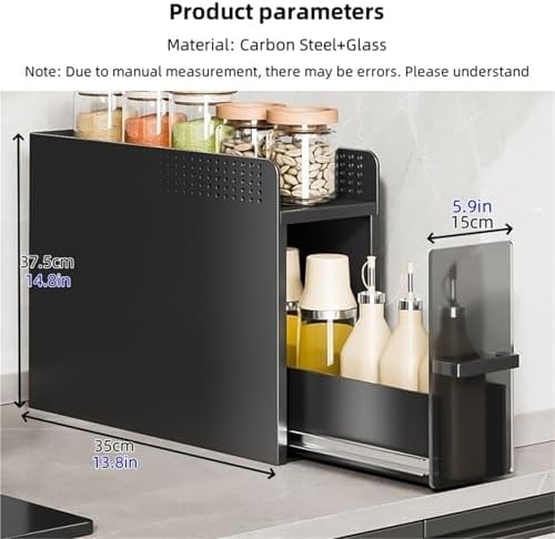 Spice Rack Organizer - 2 Layer Pull Out Storage for Kitchen Countertop, Seasoning Bottles and Jars Holder, Narrow Side Shelf for Optimal Space Saving