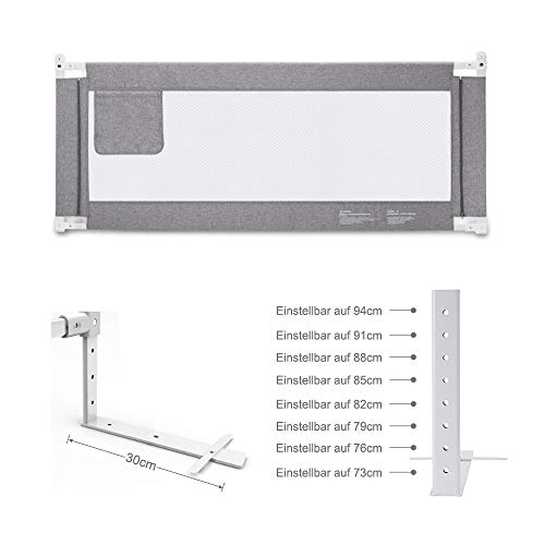 Bettgitter 150cm Bettschutzgitter Kinderbettgitter Babybettgitter Gitter Kinderbett Fallschutz Bett, Grau, 1 Stück Bettgitte [Versand von Amazon]44
